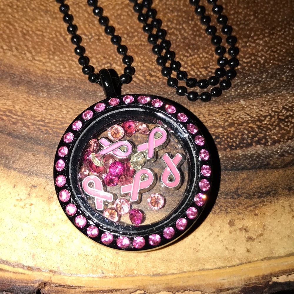 Floating Charm Breast Cancer Awareness Necklace